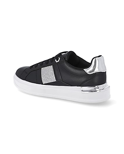 360 degree animation of product Black diamante lace up trainers frame-5