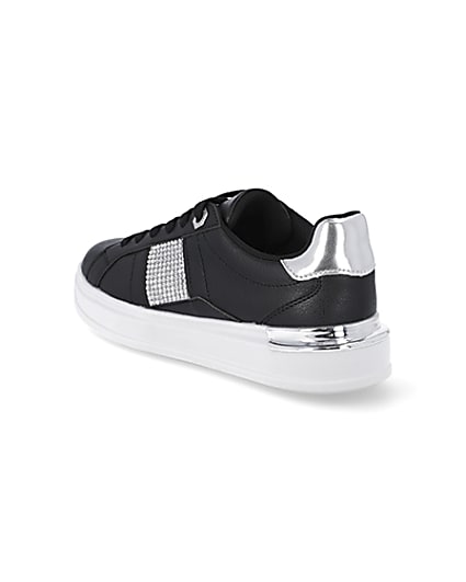 360 degree animation of product Black diamante lace up trainers frame-6