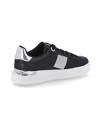 360 degree animation of product Black diamante lace up trainers frame-13