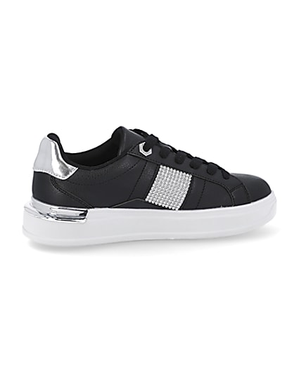 360 degree animation of product Black diamante lace up trainers frame-14