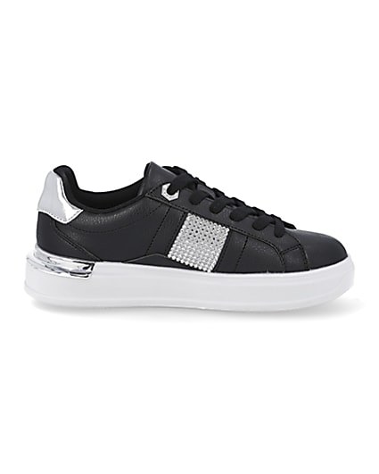 360 degree animation of product Black diamante lace up trainers frame-15