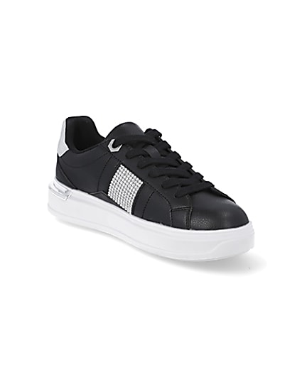 360 degree animation of product Black diamante lace up trainers frame-18