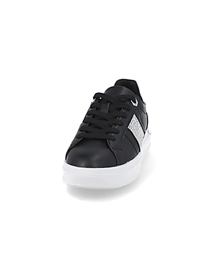 360 degree animation of product Black diamante lace up trainers frame-22