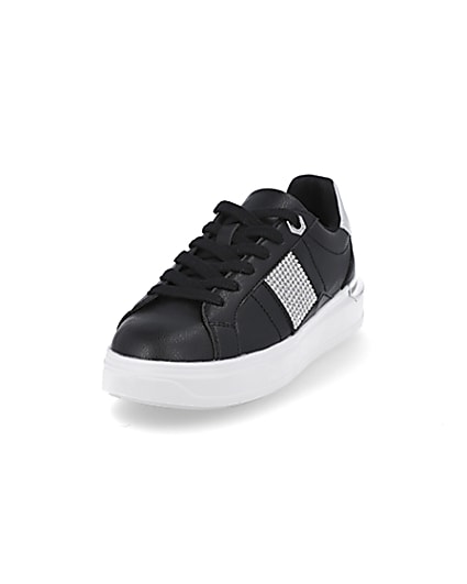 360 degree animation of product Black diamante lace up trainers frame-23