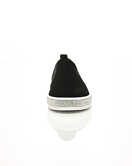 360 degree animation of product Black diamante sole trim plimsolls frame-4