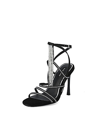 360 degree animation of product Black diamante strappy heeled sandal frame-0