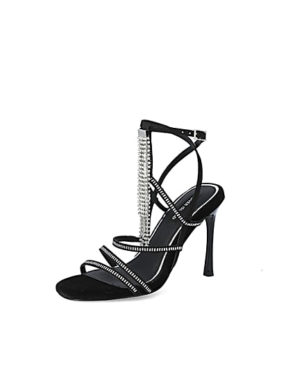 360 degree animation of product Black diamante strappy heeled sandal frame-1