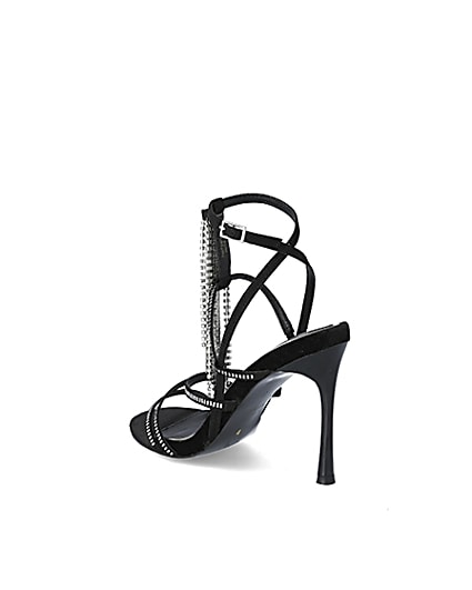 360 degree animation of product Black diamante strappy heeled sandal frame-6