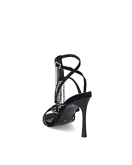 360 degree animation of product Black diamante strappy heeled sandal frame-7