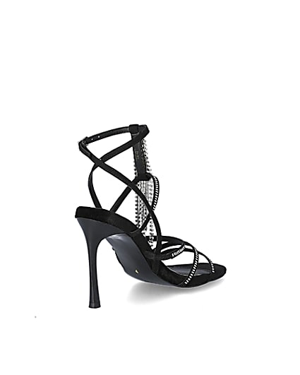 360 degree animation of product Black diamante strappy heeled sandal frame-12