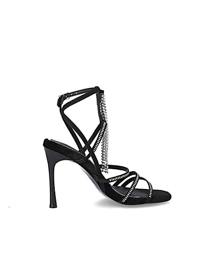 360 degree animation of product Black diamante strappy heeled sandal frame-14