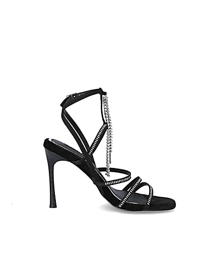 360 degree animation of product Black diamante strappy heeled sandal frame-15