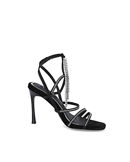 360 degree animation of product Black diamante strappy heeled sandal frame-16