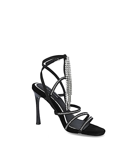 360 degree animation of product Black diamante strappy heeled sandal frame-17