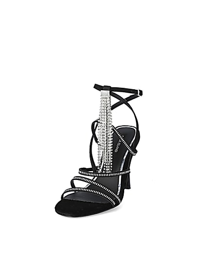 360 degree animation of product Black diamante strappy heeled sandal frame-23