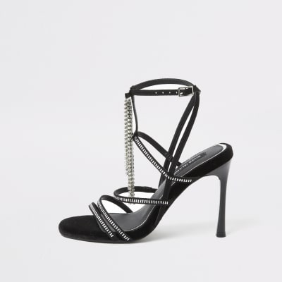 Black diamante strappy heeled sandal 