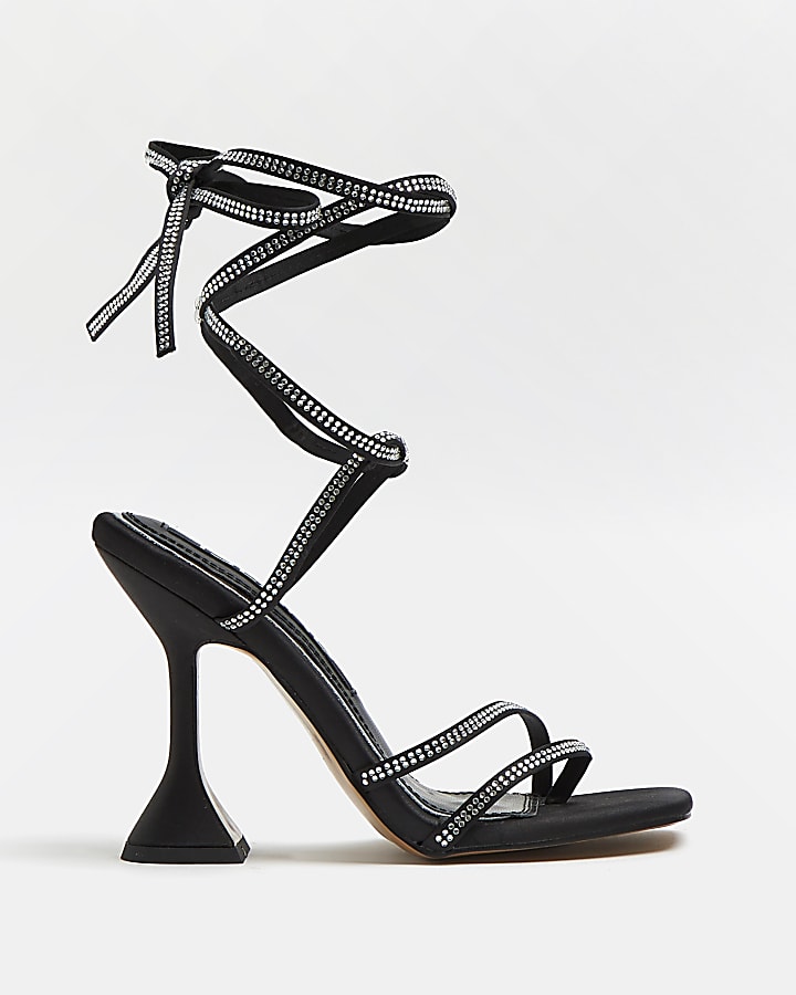 Black diamante strappy heels