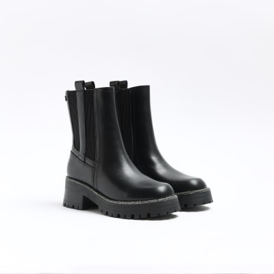 Black diamante trim chelsea boots | River Island