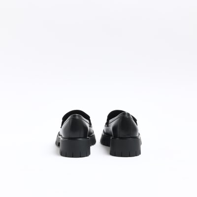 Black diamante trim chunky loafers River Island