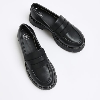 Black diamante trim chunky loafers River Island