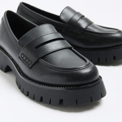 Black diamante trim chunky loafers