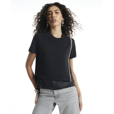 Diamante Trim Hybrid T Shirt