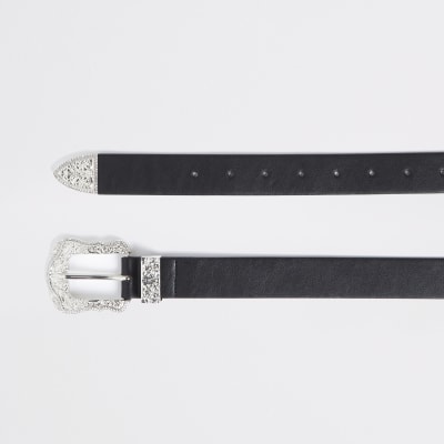 Black diamante western buckle belt