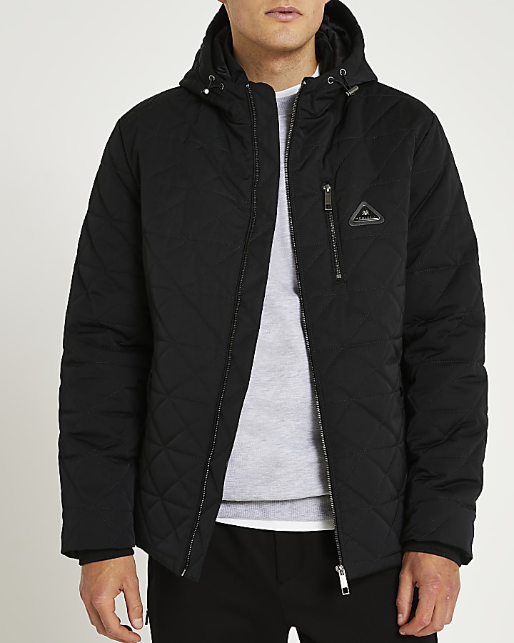 Black diamond quilted hooded parka jacket