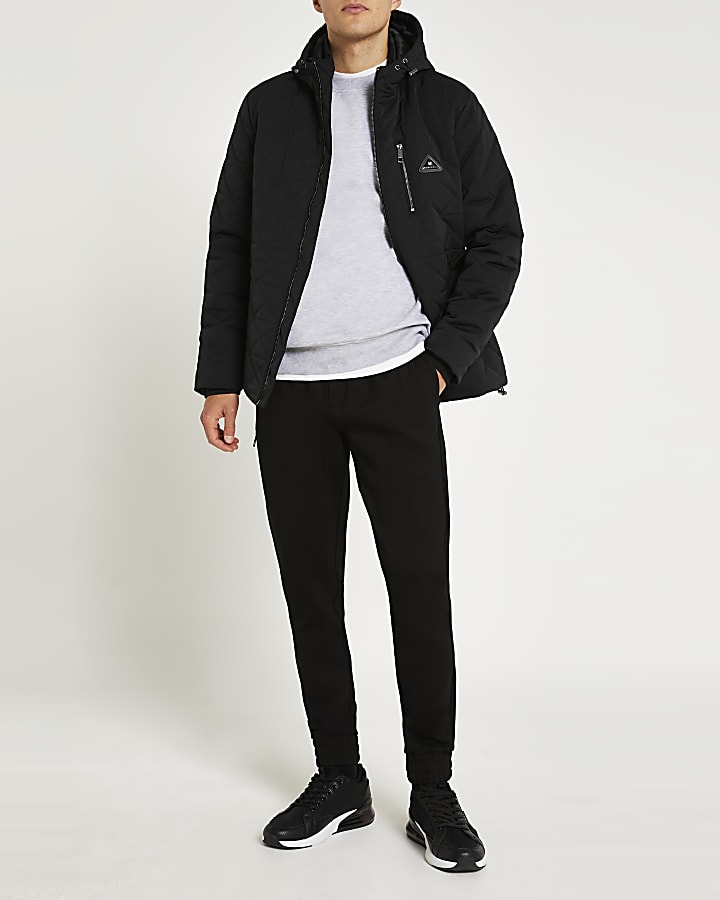 Black diamond quilted hooded parka jacket