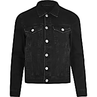 Black distressed denim jacket