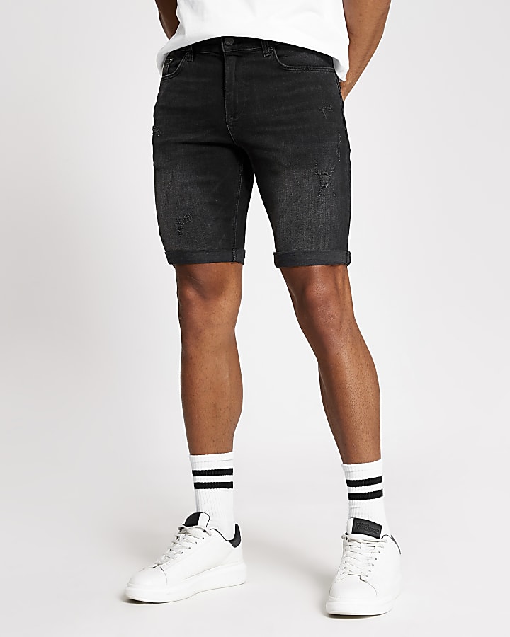 Black distressed Sid skinny denim shorts