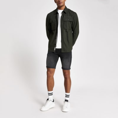 mens grey jean shorts