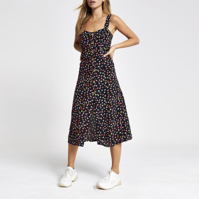 black ditsy floral dress