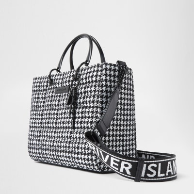 Black dogtooth boxy quilted tote bag River Island
