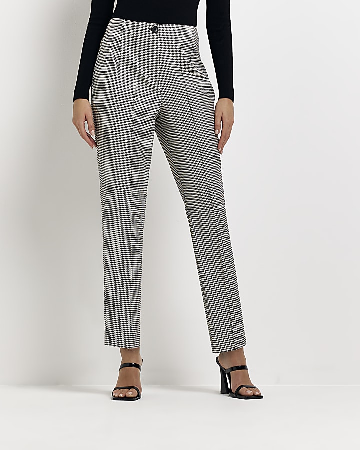 Black dogtooth cigarette trousers