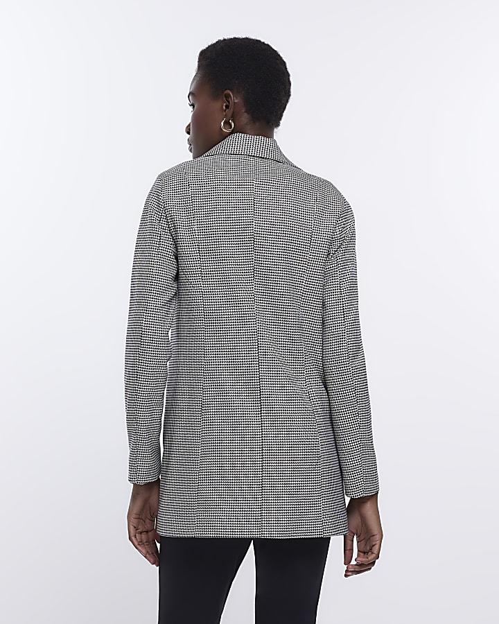 Black dogtooth double breasted blazer