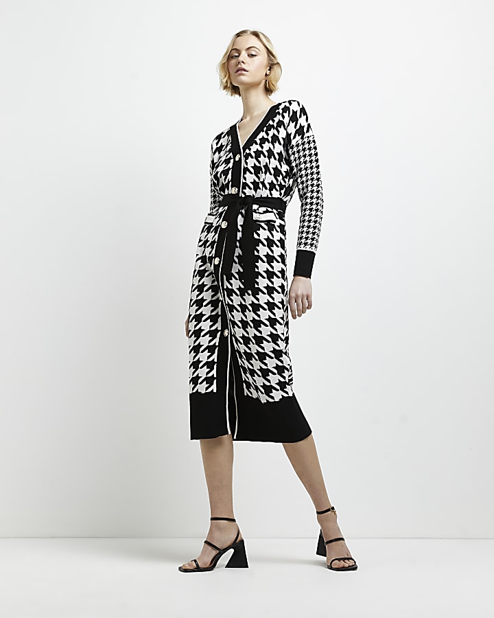 Black dogtooth knitted midi dress