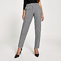 Black dogtooth ponte cigarette trousers