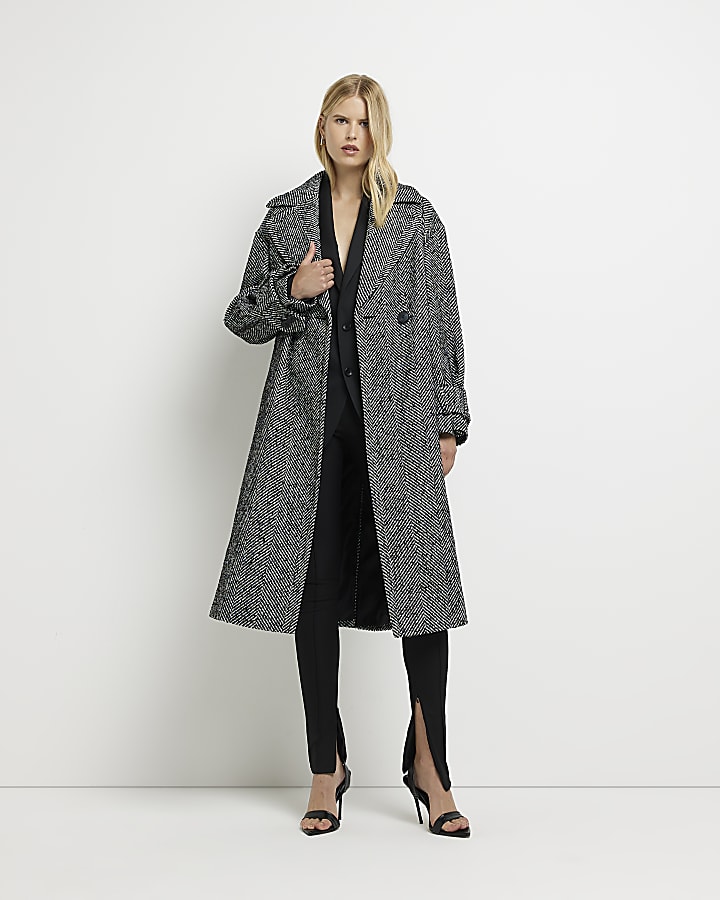 Black double breasted longline coat