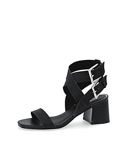 360 degree animation of product Black double buckle block heel sandals frame-2