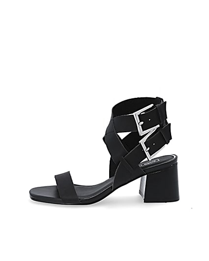 360 degree animation of product Black double buckle block heel sandals frame-3