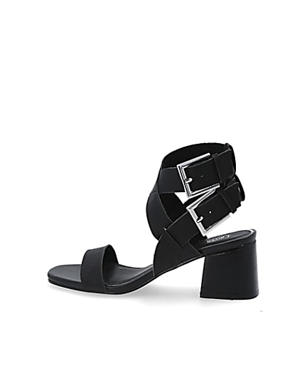360 degree animation of product Black double buckle block heel sandals frame-4