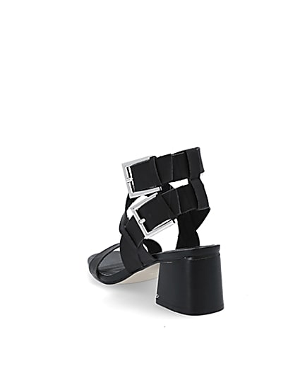 360 degree animation of product Black double buckle block heel sandals frame-7