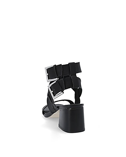 360 degree animation of product Black double buckle block heel sandals frame-8