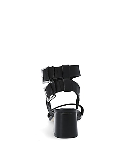360 degree animation of product Black double buckle block heel sandals frame-9
