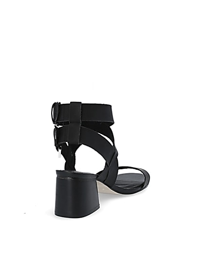 360 degree animation of product Black double buckle block heel sandals frame-11