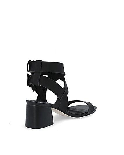 360 degree animation of product Black double buckle block heel sandals frame-12