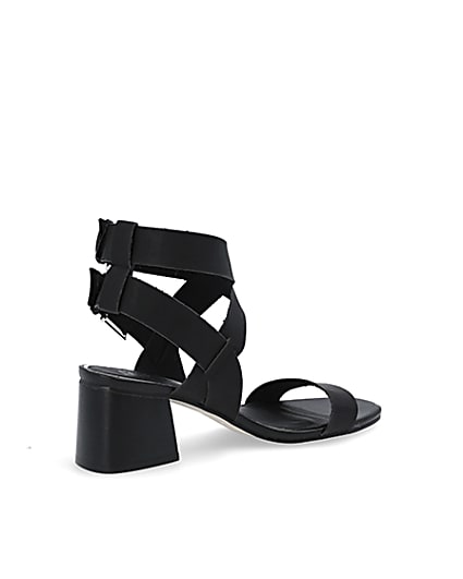 360 degree animation of product Black double buckle block heel sandals frame-13