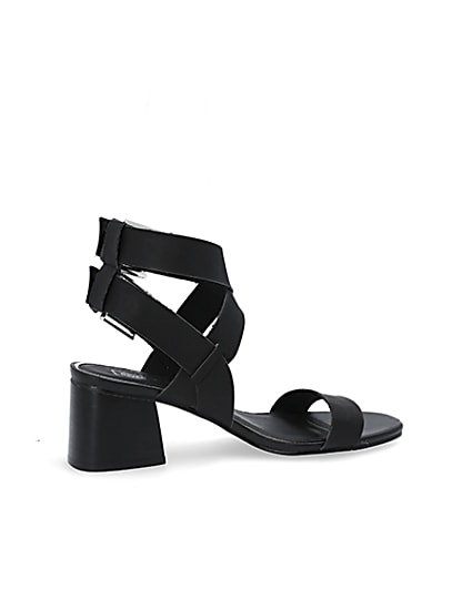 360 degree animation of product Black double buckle block heel sandals frame-14