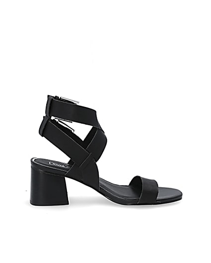 360 degree animation of product Black double buckle block heel sandals frame-15